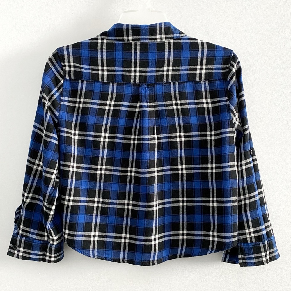 F21 cropped plaid button down shirt, blue black - Picture 2 of 8